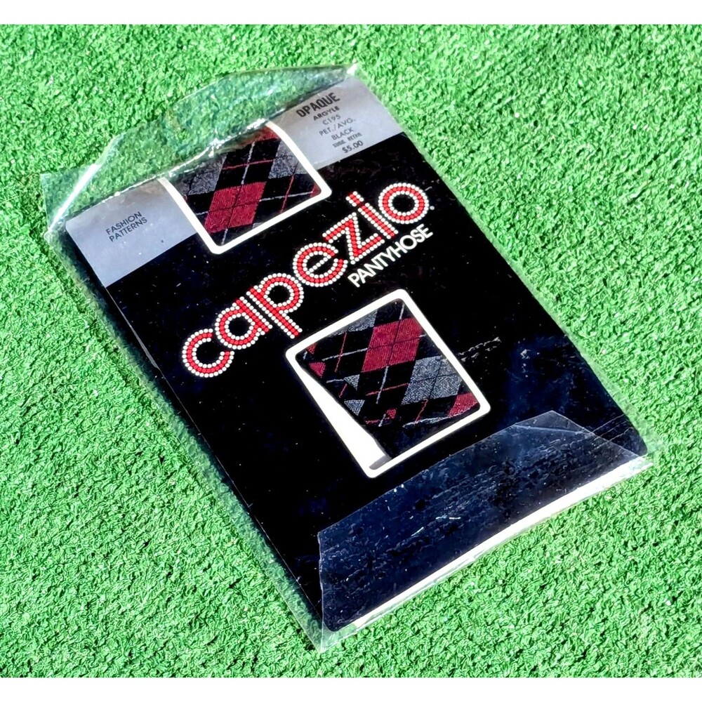 USA Vtg Pantyhose Capezio Fashion Patterns Opaque Argyle C195 Petite Average NOS